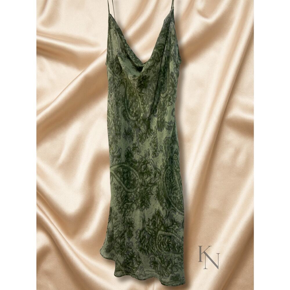 Vintage Victoria’s Secret Sheer Silk Chemise Slip Dress Green Paisley Size L